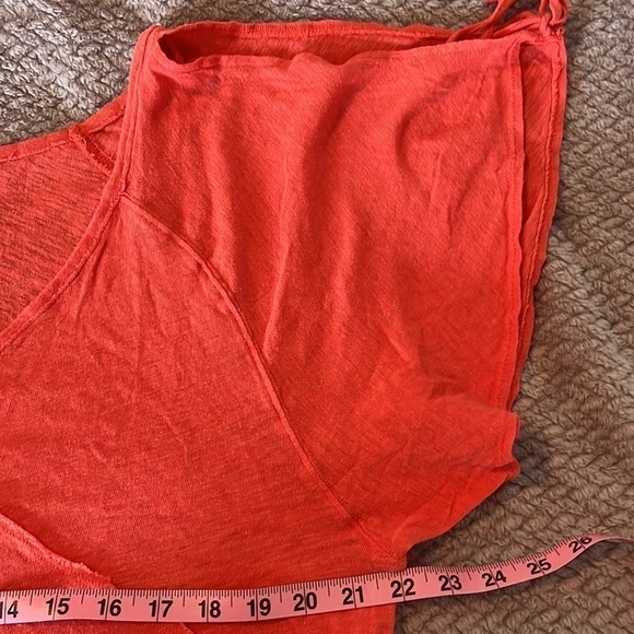 NWOT Free People Orange Short Sleeved Tee With Cole Shoulder And Ties - Picture 3 of 6